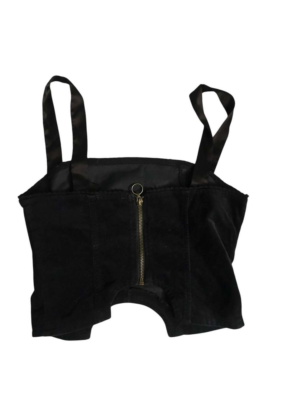 Urban Outfitters Black Velvet Curved Hem O-Ring Zip Corset Top - Picture 3 of 3